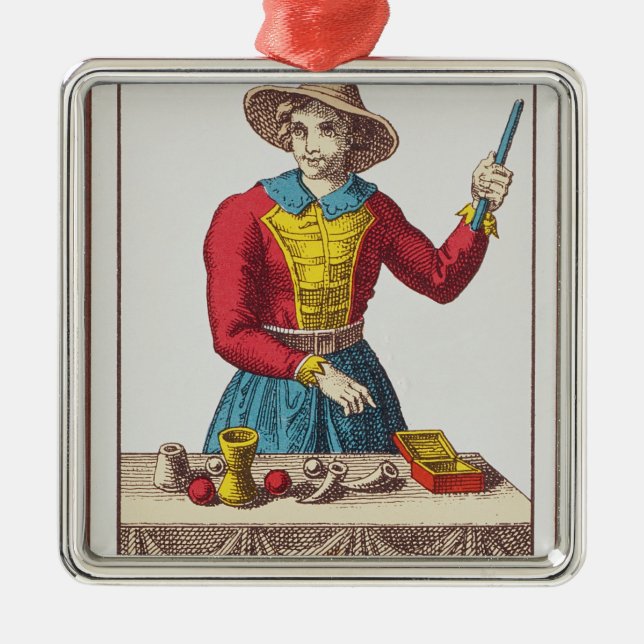 Ornement Carré Argenté I le magicien, sept cartes de tarot (Devant)