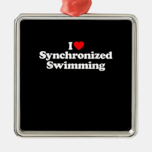 Ornement Carré Argenté I Love Synchronisé Natation Coeur Souvenir Amusant