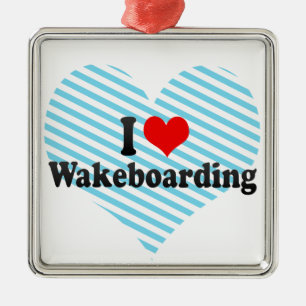 Ornement Carré Argenté I Love Wakeboard