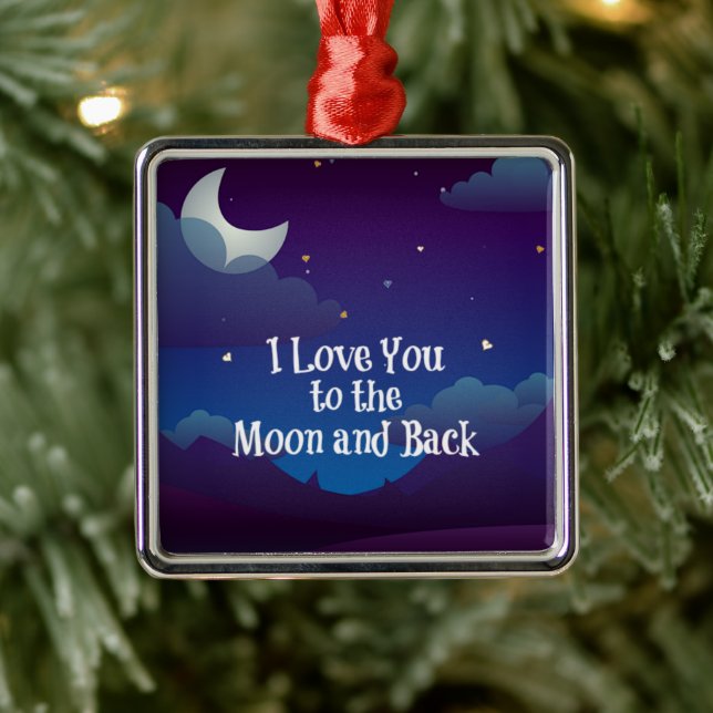 Ornement Carré Argenté I Love You to the Moon and Back, (Arbre)
