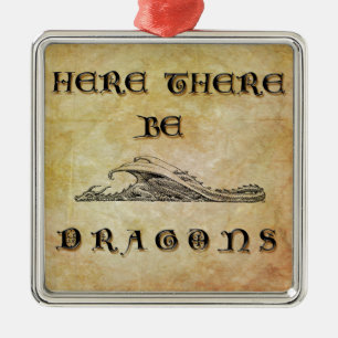 Ornement Carré Argenté Ici Il Y A Des Dragons