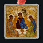 Ornement Carré Argenté Icône de la Sainte Trinité Rublev Byzantine<br><div class="desc">Sainte Trinité - célèbre icône peinte par Andrei Rublev</div>