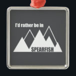 Ornement Carré Argenté I'd Rather Be In Spearfish South Dakota Mountain<br><div class="desc">Spearfish South Dakota is a haven for outdoor enthusiasts, offering a wide array of activities year-round. Popular options include exploring Spearfish Canyon, hiking and mountain biking, fly fishing, and enjoying scenic drives along Spearfish Canyon Scenic Byway. In addition, the area boasts attractions like Bridal Veil Falls, Roughlock Falls, and the...</div>