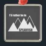 Ornement Carré Argenté I'd Rather Be In Spearfish South Dakota Mountain<br><div class="desc">Spearfish South Dakota is a haven for outdoor enthusiasts, offering a wide array of activities year-round. Popular options include exploring Spearfish Canyon, hiking and mountain biking, fly fishing, and enjoying scenic drives along Spearfish Canyon Scenic Byway. In addition, the area boasts attractions like Bridal Veil Falls, Roughlock Falls, and the...</div>