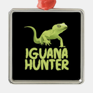 Ornement Carré Argenté Iguana Hunter - Amusant Iguana Reptile animal