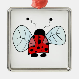 Ornement Carré Argenté Illustration de coccinelle mignonne