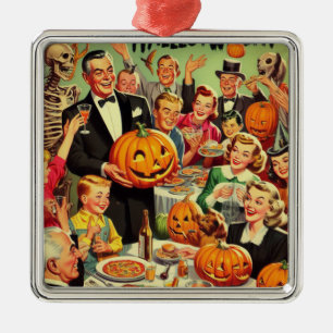 Ornement Carré Argenté Illustration de la fête d'Halloween vintage