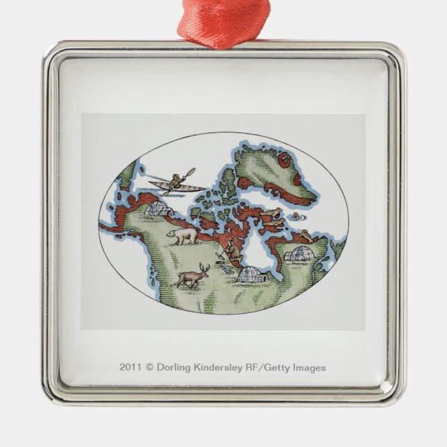 Ornement Carré Argenté Illustration de territoire d'Inuit (Devant)