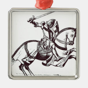 Ornement Carré Argenté Illustration d'un chevalier Templar