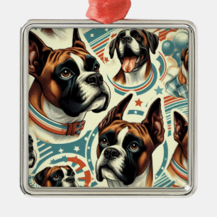 Ornement Carré Argenté Illustration vintage de chien de boxe sans soudure