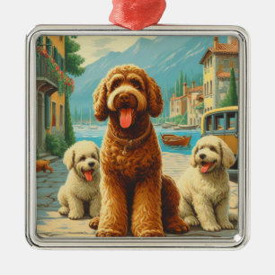 Ornement Carré Argenté Illustration vintage Lagotto Romagnolo