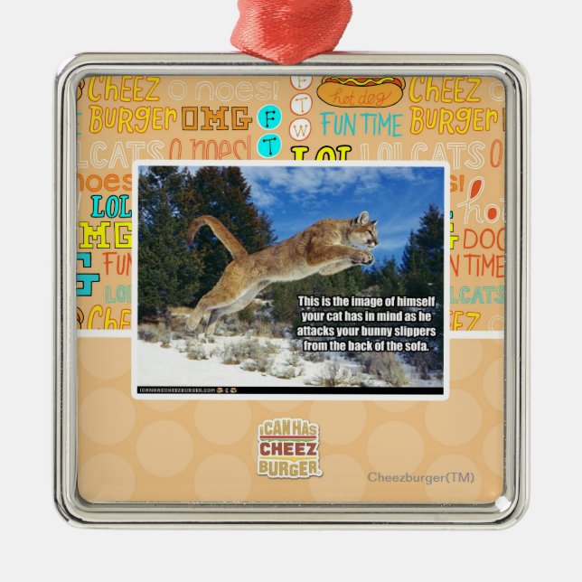 Ornement Carré Argenté Image de chat (Devant)