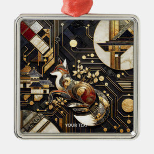 Ornement Carré Argenté Imaginaire Abstrait Fox Art