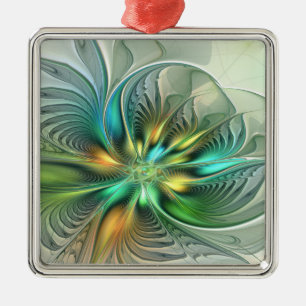 Ornement Carré Argenté Imaginaire coloré Art Fractal Fleur Abstrait