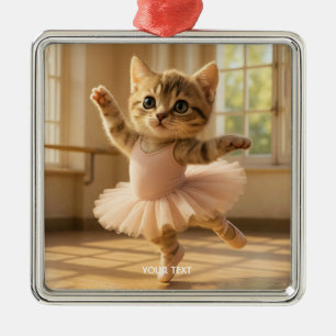 Ornement Carré Argenté Imaginaire Cute Kitten Petite Ballerina