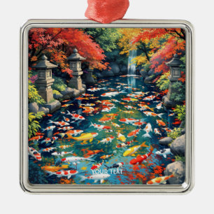 Ornement Carré Argenté Imaginaire Cute Koi Fish Pond