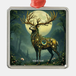 Ornement Carré Argenté Imaginaire Cute Steampunk Deer Forest