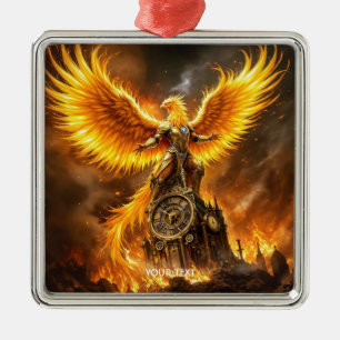 Ornement Carré Argenté Imaginaire Cute Steampunk Flames Phoenix