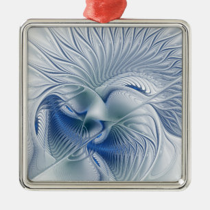 Ornement Carré Argenté Imaginaire dynamique tons bleus Abstraits Art frac