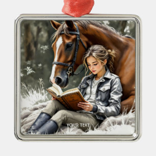 Ornement Carré Argenté Imaginaire Jardin mignon Cheval fille