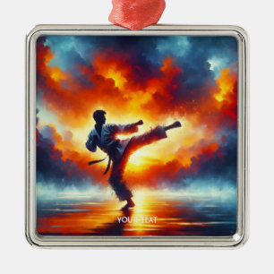 Ornement Carré Argenté Imaginaire joli Sunset Karate Fighter
