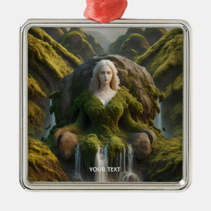 Ornement Carré Argenté Imaginaire mignonne femme Moss cascade