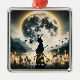 Ornement Carré Argenté Imaginaire mignonne Moon de roseaux de Samurai