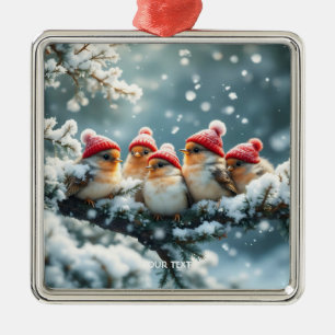 Ornement Carré Argenté Imaginaire Mignons Oiseaux Casquette Neige