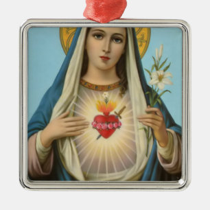 Ornement Carré Argenté Immaculé Coeur de Marie Notre Dame image religieus