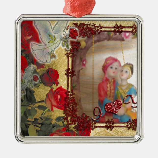 Ornement Carré Argenté Imprimer mariage Doll Portrait Graphique (Devant)