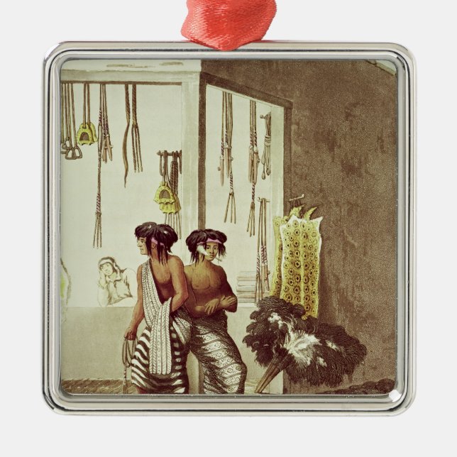 Ornement Carré Argenté Indiens de pampa à un magasin sur le marché indien (Devant)