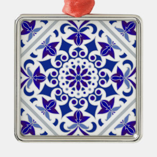 Ornement Carré Argenté Indigo Azulejos Portuguese Blue and white tiles