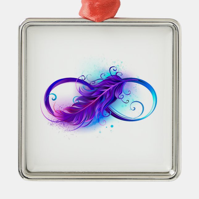 Ornement Carré Argenté Infinity with purple feather (Devant)