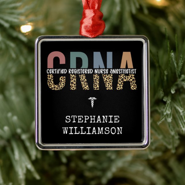 Ornement Carré Argenté Infirmière anesthésiste certifiée CRNA personnalis (Arbre)