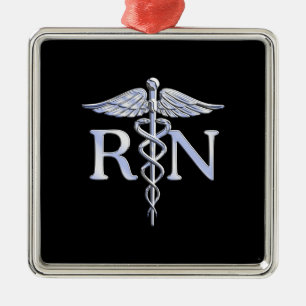 Ornement Carré Argenté Infirmière diplômée RN Style Caducée Serpents sur 