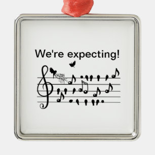 Ornement Carré Argenté inséparables, s'attendant à un ajout à la famille