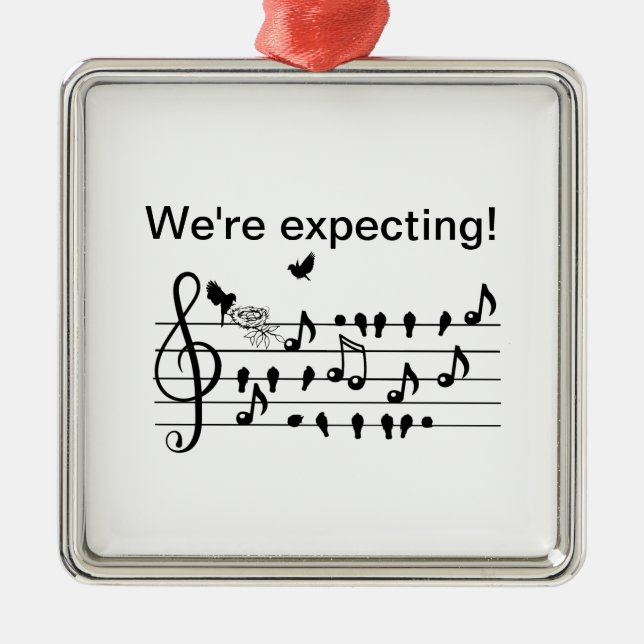 Ornement Carré Argenté inséparables, s'attendant à un ajout à la famille  (Devant)