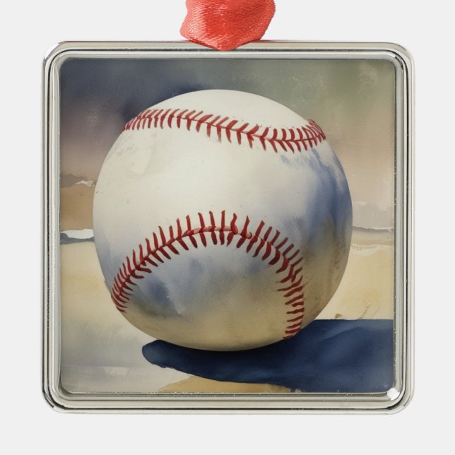 Ornement Carré Argenté Inspiration baseball (Devant)