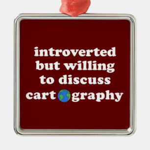 Ornement Carré Argenté Introverted Mais Prêt À Discuter De Cartographie