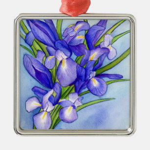 Ornement Carré Argenté Iris Bouquet Flower Art Peinture Ornament Pendenti
