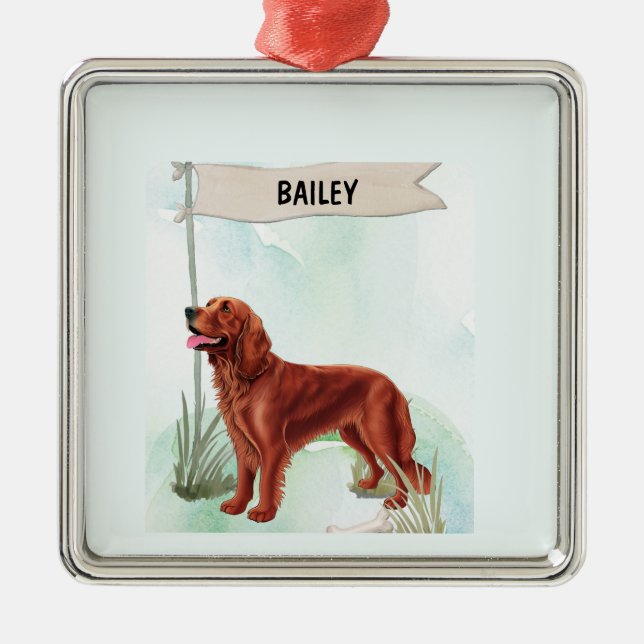 Ornement Carré Argenté Irish Setter Watercolor Personalized Dog (Devant)