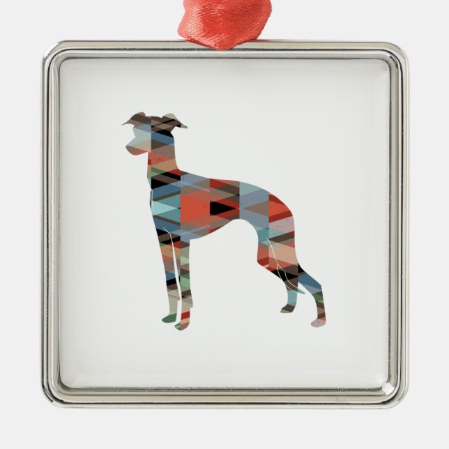 Ornement Carré Argenté Italian Greyhound Geo Pattern Silhouette - Plaid (Devant)