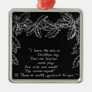 Ornement Carré Argenté J'Ai Entendu Les Cloches Le Jour De Noël