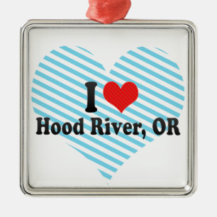 Ornement Carré Argenté J'aime la rivière Hood, OU