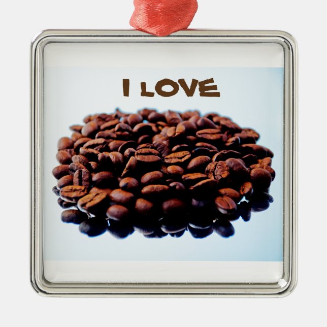 Ornement Carré Argenté J'aime l'arome du café (Devant)