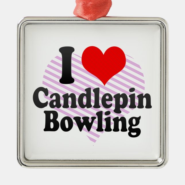 Ornement Carré Argenté J'aime le bowling de Candlepin (Devant)