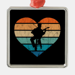 Ornement Carré Argenté J'Aime Les Guitaristes Avec La Guitare Acoustique