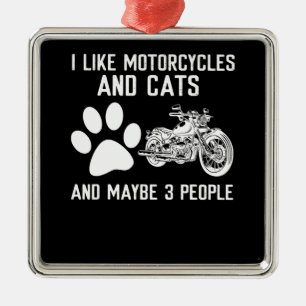 Ornement Carré Argenté J'Aime Les Motocyclettes Et Les Chats Un Don D'Art