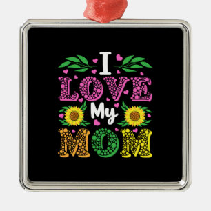 Ornement Carré Argenté J'Aime Ma Mère Tournesol