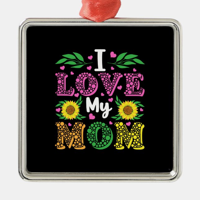 Ornement Carré Argenté J'Aime Ma Mère Tournesol (Devant)
